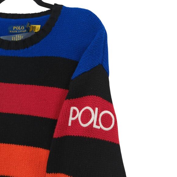 Polo Ralph Lauren Men S Logo Striped Wool Sweater Black Heavyweight Knit NEW - Picture 4 of 7